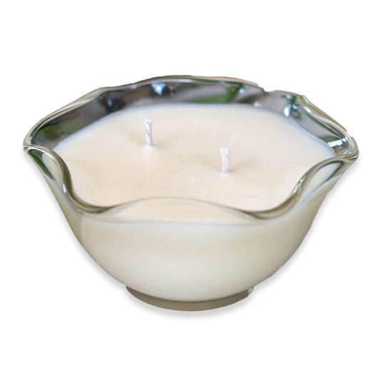 Ruffle Scalloped Edge Glass Bowl Vintage Vessel Candle