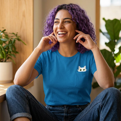 Pocket Peeper Cat Tee with Entangled Cat Logo Pocket T-Shirt