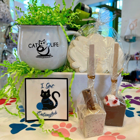 Cat themed hot chocolate gift set for cat lovers