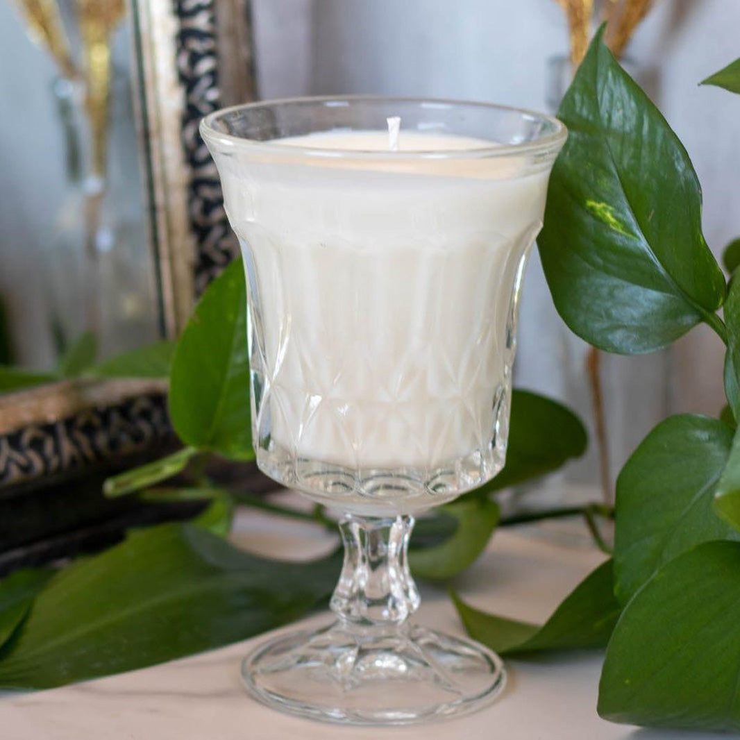Vintage Cut Glass Diamond Pattern Goblet Vintage Vessel Candle