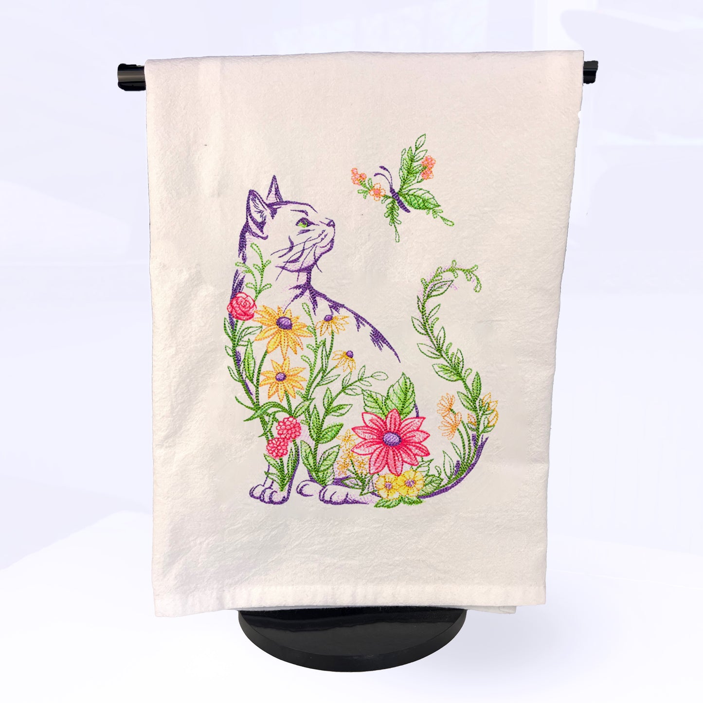 Wildflower Cat & Butterfly Flour Sack Tea Towel